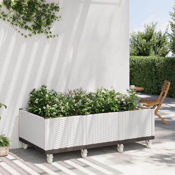vidaXL Jardini&egrave;re &agrave; roulettes blanc 150x80x54 cm PP