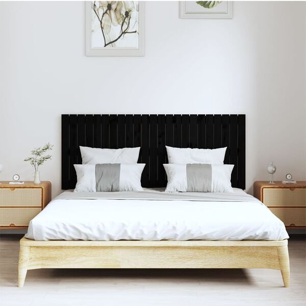 vidaXL T&ecirc;te de lit murale Noir 147x3x60 cm Bois massif de pin
