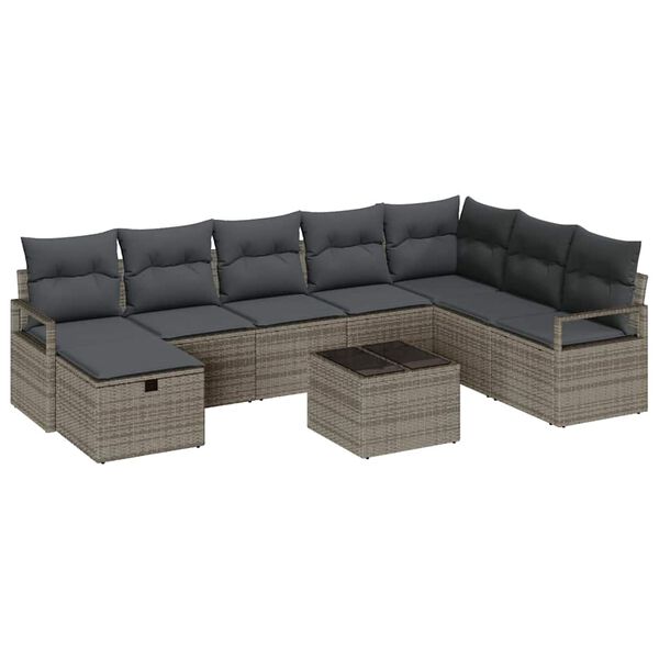 vidaXL Ensemble de Canap&eacute;s avec coussin 9 pcs Gris polyrotin