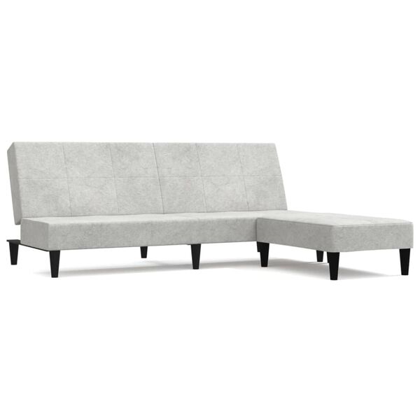 vidaXL Canap&eacute;-lit &agrave; 2 places avec tabouret Gris clair Tissu microfibre