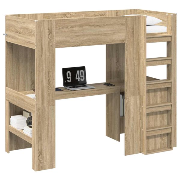 vidaXL Cadre de lit superpos&eacute; avec bureau Ch&ecirc;ne Sonoma 98,5 x 200 cm