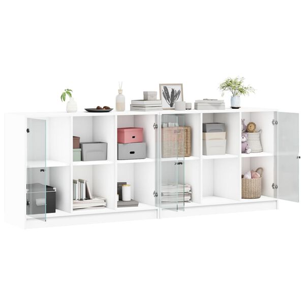 vidaXL Biblioth&egrave;que avec portes blanc 204x37x75 cm bois d'ing&eacute;nierie