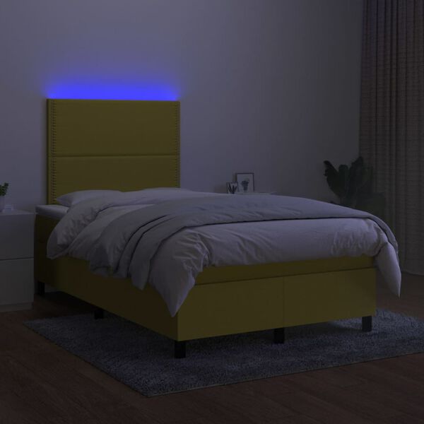 vidaXL Sommier &agrave; lattes de lit et matelas et LED Vert 120x200 cm Tissu