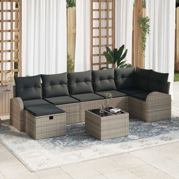 vidaXL Ensemble de canap&eacute; de jardin avec coussin 8 pcs Gris Poly rotin