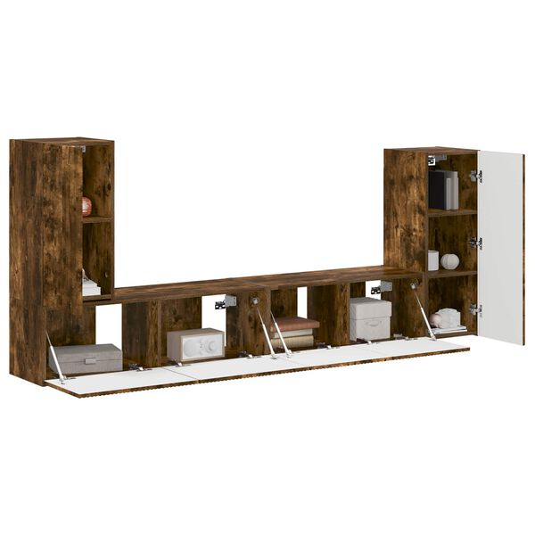 vidaXL Ensemble meuble TV 4 pcs Ch&ecirc;ne fum&eacute; Bois d'ing&eacute;nierie