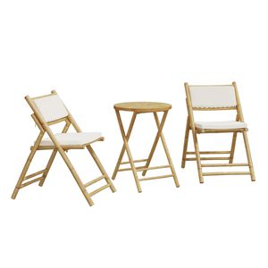 vidaXL Ensemble de bistro pliante 3 pcs et coussins blanc cr&egrave;me bambou