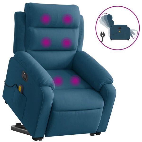 vidaXL Fauteuil inclinable de massage &eacute;lectrique bleu velours