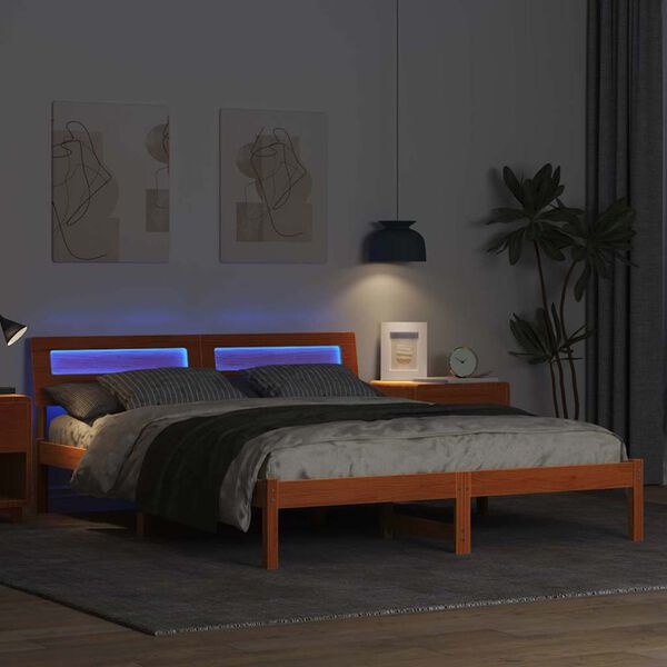 vidaXL Cadre de lit avec t&ecirc;te de lit Brun cire 150 x 200 cm Pin massif