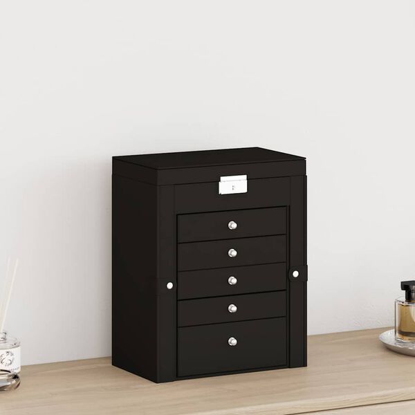 VidaXL Bo&icirc;te &agrave; bijoux 6 niveaux avec miroir verrouillable noir