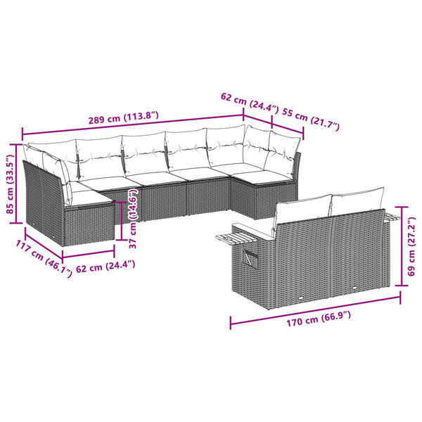 vidaXL Salon de jardin avec coussins 9 pcs beige r&eacute;sine tress&eacute;e