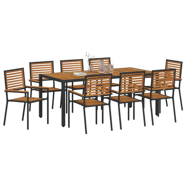 vidaXL Ensemble de salle à manger pour jardin 9 pcs Noir et Marron