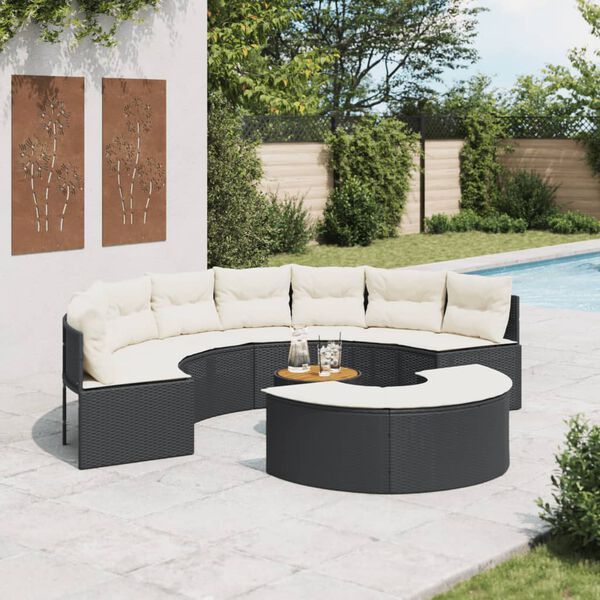 vidaXL Salon de jardin 3 pcs demi-rond noir résine tressée