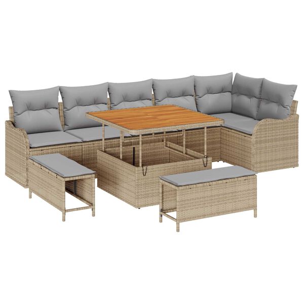 vidaXL Ensemble de canap&eacute; de jardin 9 pcs Beige polyrotin