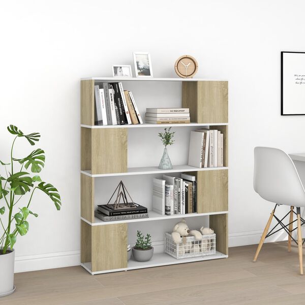 vidaXL Biblioth&egrave;que/S&eacute;parateur de pi&egrave;ce Blanc et ch&ecirc;ne 100x24x124 cm