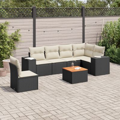 vidaXL Salon de jardin 7 pcs avec coussins noir résine tressée