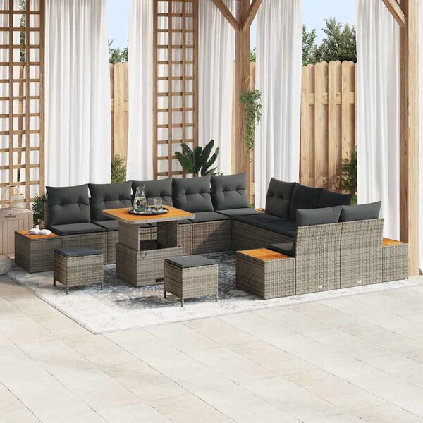 vidaXL Ensemble de canap&eacute; de jardin 13 pcs Gris polyrotin