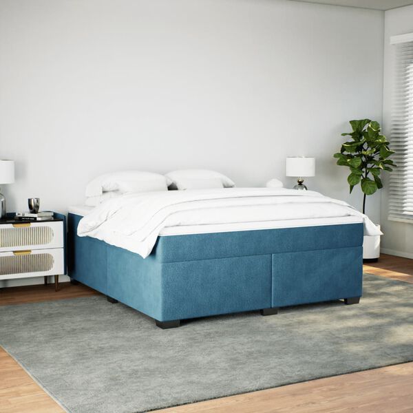 vidaXL Sommier &agrave; lattes de lit et matelas Bleu fonc&eacute; 180x200cm Velours
