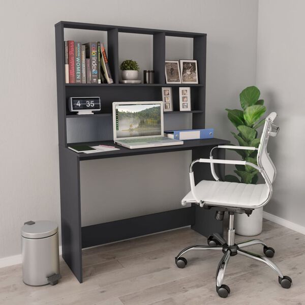 vidaXL Bureau avec &eacute;tag&egrave;res Gris 110x45x157 cm Bois d'ing&eacute;nierie