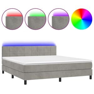 vidaXL Sommier &agrave; lattes de lit avec matelas LED Gris clair 180x200 cm