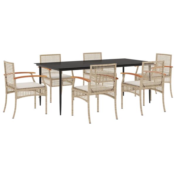 vidaXL Ensemble &agrave; manger de jardin et coussins 7 pcs beige poly rotin