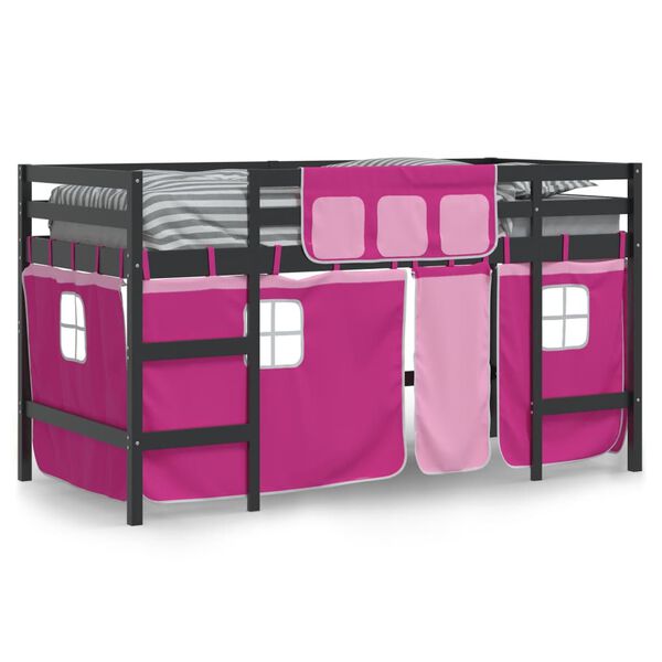 vidaXL Lit mezzanine enfants avec rideaux sans matelas rose 90x200cm
