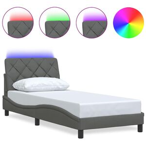 vidaXL Cadre de lit avec LED sans matelas gris fonc&eacute; 90x200 cm tissu