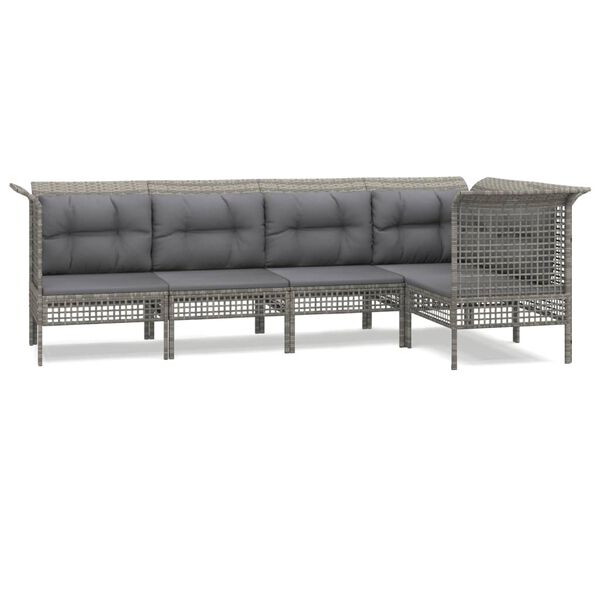 vidaXL Salon de jardin 5 pcs avec coussins Gris R&eacute;sine tress&eacute;e