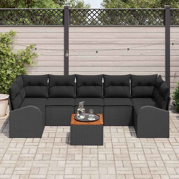 vidaXL Ensemble de canap&eacute; de jardin avec coussin 8 pcs Noir polyrotin