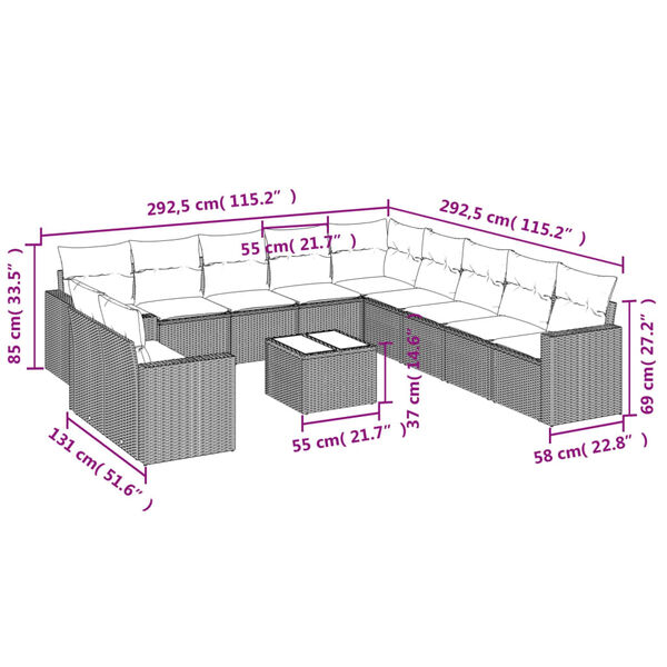 vidaXL Salon de jardin avec coussins 12 pcs gris r&eacute;sine tress&eacute;e
