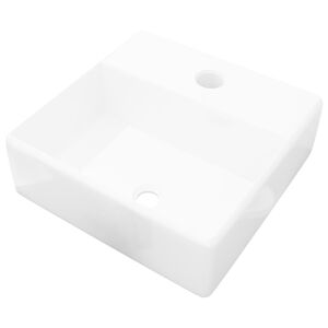 vidaXL Lavabo carr&eacute; &agrave; trou pour robinet C&eacute;ramique Blanc