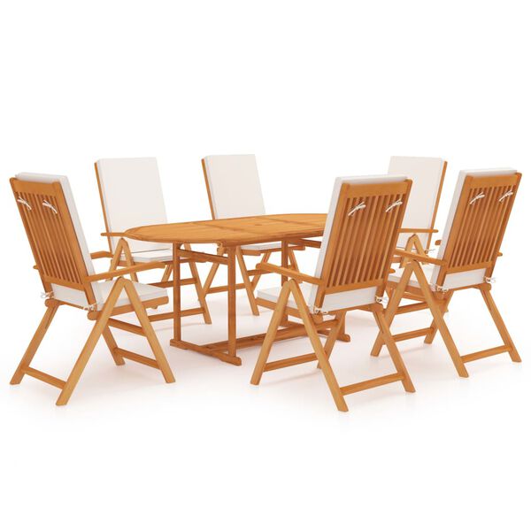 vidaXL Ensemble &agrave; manger de jardin 7 pcs coussins Bois de teck massif