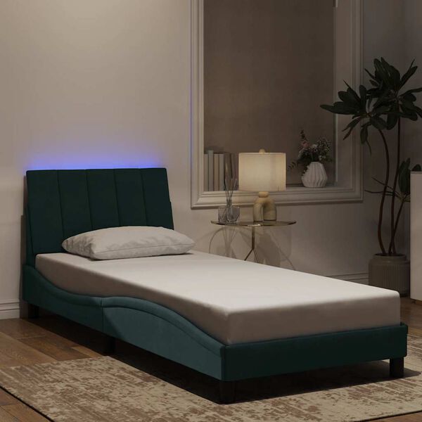 vidaXL Cadre de lit avec LED sans matelas Hanko vert fonc&eacute; 90x200 cm velours