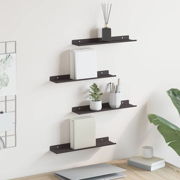 vidaXL &Eacute;tag&egrave;re flottante 4 pcs Noir 40 x 9 x 2,5 cm Acier