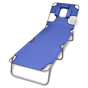 vidaXL Chaise longue avec coussin de t&ecirc;te Acier enduit de poudre Bleu