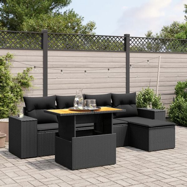vidaXL Salon de jardin 6 pcs avec coussins noir r&eacute;sine tress&eacute;e