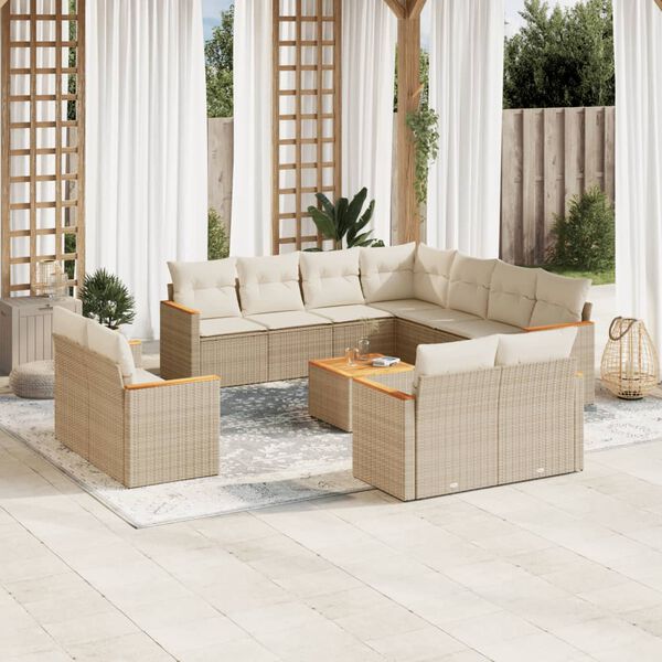 vidaXL Salon de jardin avec coussins 12 pcs beige r&eacute;sine tress&eacute;e