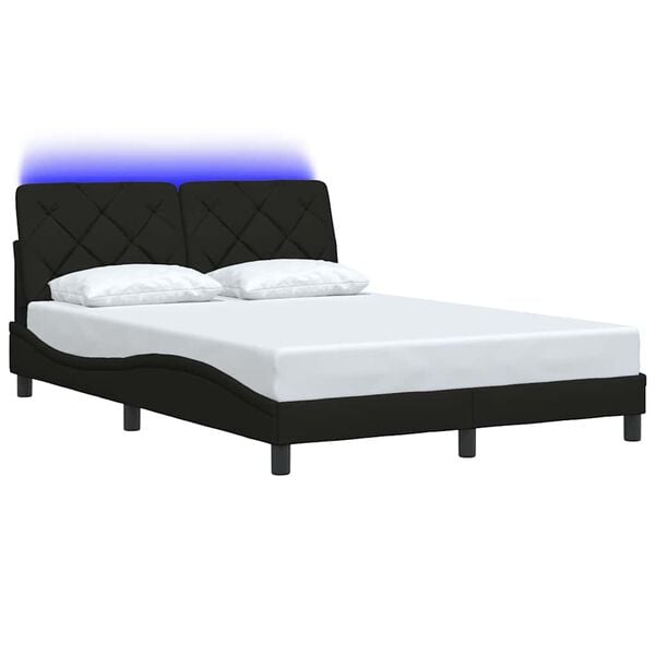 vidaXL Cadre de lit avec LED sans matelas noir 140x190 cm tissu