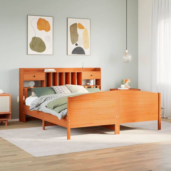 vidaXL Lit biblioth&egrave;que sans matelas cire marron 200x200 cm pin massif