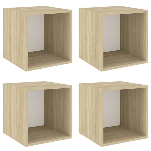 vidaXL Armoires murales 4 pcs Blanc et ch&ecirc;ne Sonoma Bois d&rsquo;ing&eacute;nierie