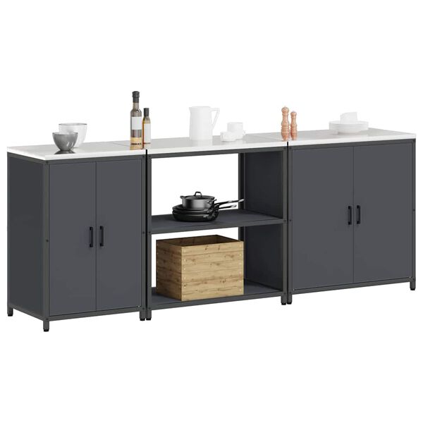 vidaXL Ensemble de rangement cuisine Autre 3 pcs Anthracite Acier