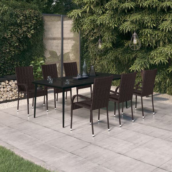 vidaXL Ensemble à manger de jardin 7 pcs Marron et noir