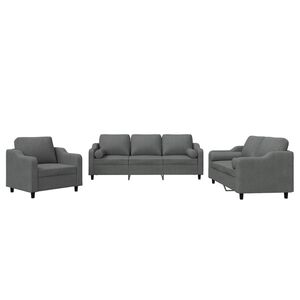vidaXL Ensemble de canap&eacute;s 3 pcs coussins gris fonc&eacute; tissu