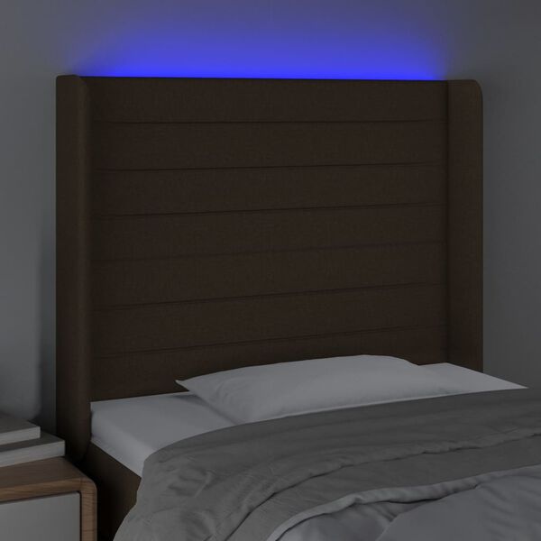 vidaXL T&ecirc;te de lit &agrave; LED Marron fonc&eacute; 103x16x118/128 cm Tissu