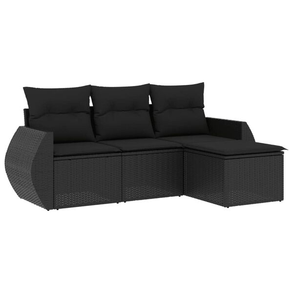vidaXL Salon de jardin 4 pcs avec coussins noir résine tressée