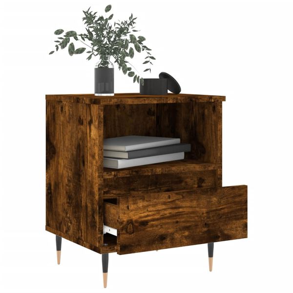 vidaXL Table de chevet ch&ecirc;ne fum&eacute; 40x35x50 cm bois d&rsquo;ing&eacute;nierie