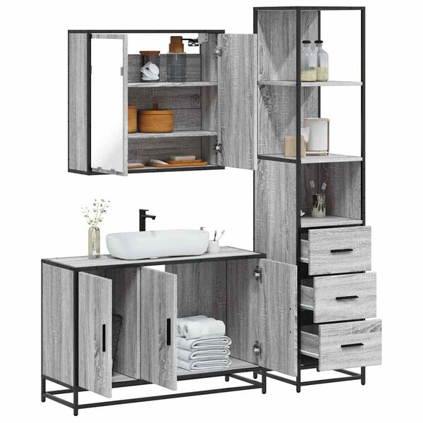 vidaXL Ensemble de meubles de salle de bain 3 pcs Sonoma gris