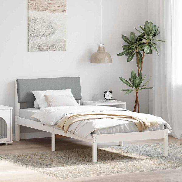 vidaXL Cadre de lit Blanc et gris clair 90 x 200 cm Bois massif en pin