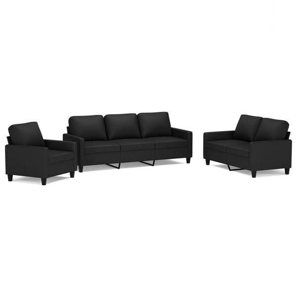 vidaXL Ensemble de canap&eacute;s 3 pcs avec coussins Noir Similicuir