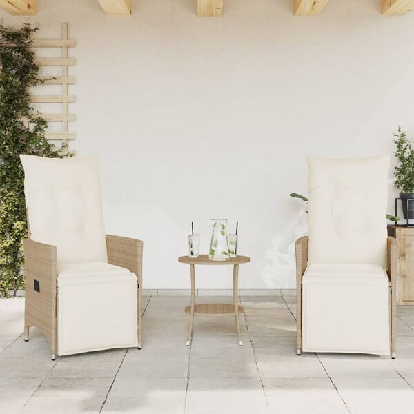 vidaXL Ensemble de bistro 3 pcs avec coussins beige r&eacute;sine tress&eacute;e