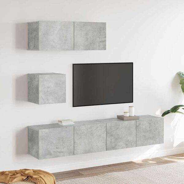 vidaXL Ensemble de meubles TV 4 pcs Gris béton Bois d'ingénierie